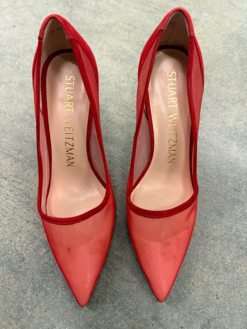 Stuart Weitzman Red Pointed-Toe Sheer Pumps